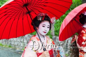 Gejsza Maiko spaceru na ulicy w Kioto, Japonia