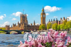 Big Ben tower and Houses of Parliament in spring, London, UK