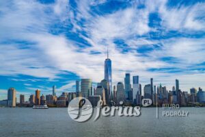 New York City skyline. NYC skyscrapers. Manhattan skyline. NY cityscape with clouds. Downtown New York buildings. NYC skyline, sky clouds. New York harbor view. Skyscrapers in Manhattan. NYC downtown S