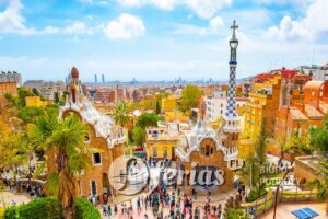 Park Güell i malownicza panorama Barcelony, Hiszpania