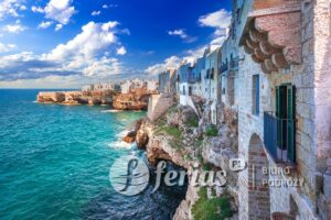 Polignano a Mare, Italy. Idyllic coastline of Adriatic Sea, Cala Paura gulf Puglia scenic view.