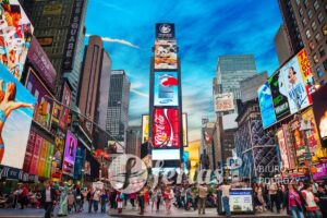 NEW YORK CITY - MAY 11: Times Square with tourists on May 11, 2013. Iconified as "The Crossroads of the World" it's the brightly illuminated hub of the Broadway Theater District.
